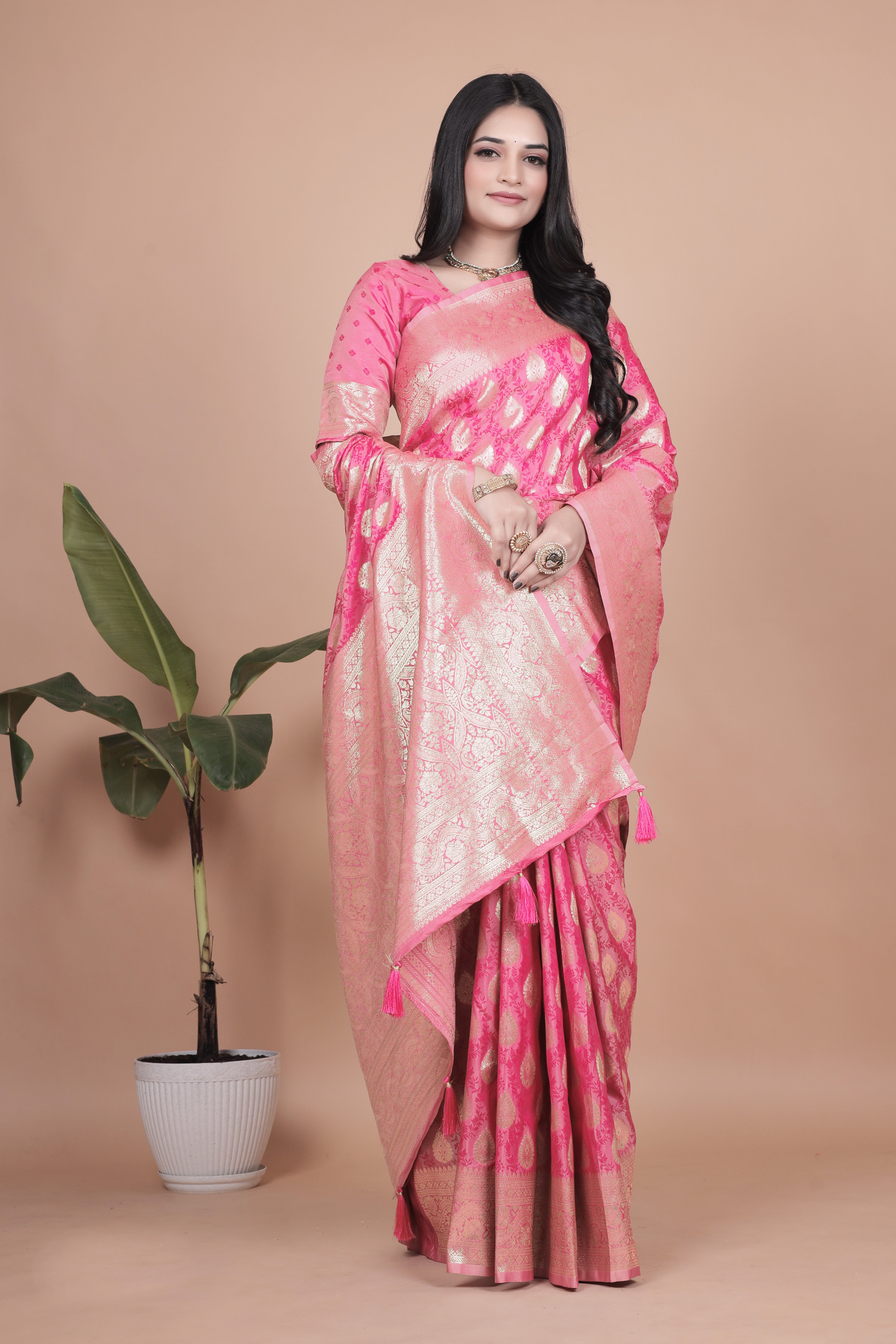 Banarasi Silk Saree with Golden Zari Weaving with 4 color option